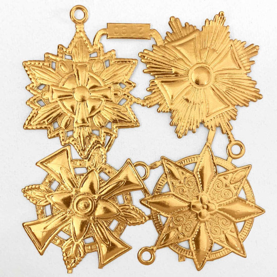 Large Antique Gold Dresden Foil Medallions ~ 4 Assorted