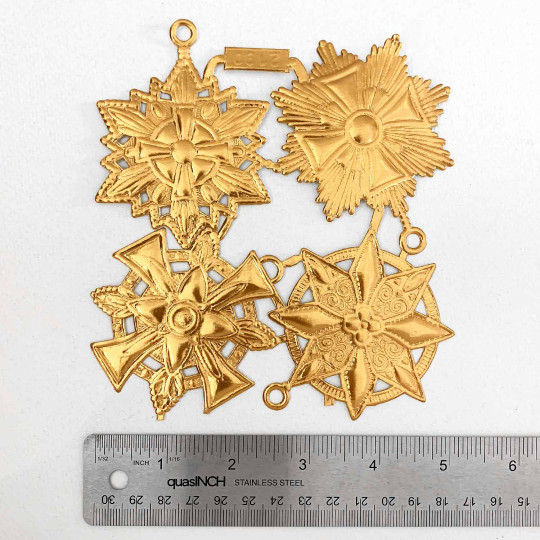 Large Antique Gold Dresden Foil Medallions ~ 4 Assorted