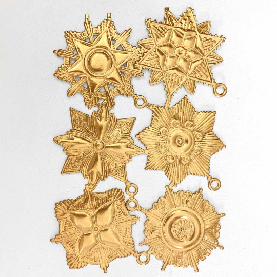 Large Antique Gold Dresden Foil Medallions ~ 6 Assorted