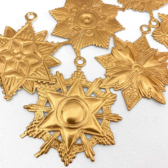 Large Antique Gold Dresden Foil Medallions ~ 6 Assorted