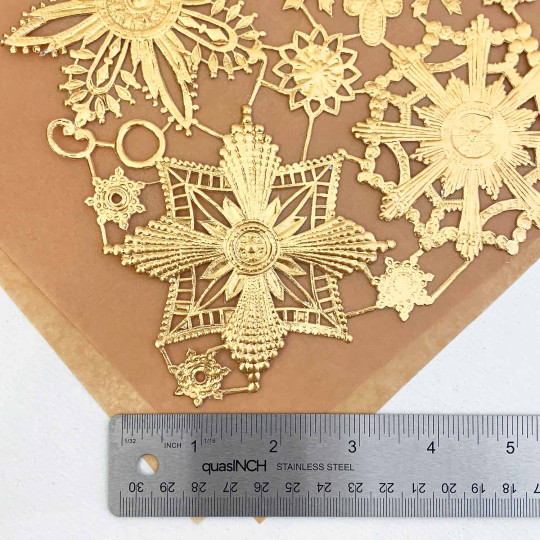 Large Antique Gold Dresden Foil Medallions ~ 6 Assorted