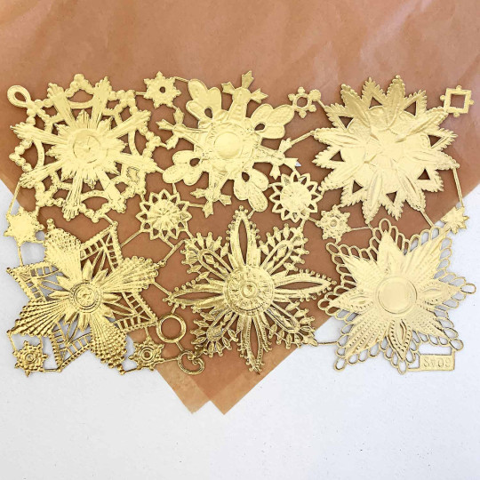 Large Gold Dresden Foil Medallions ~ 6 Assorted