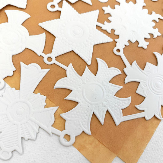 Medium White Dresden Foil Medallions ~ 12 Assorted