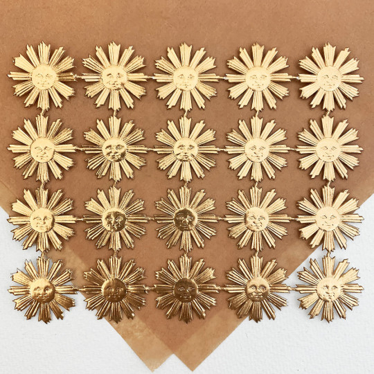 Small Antique Gold Dresden Foil Sun Medallions ~ 20