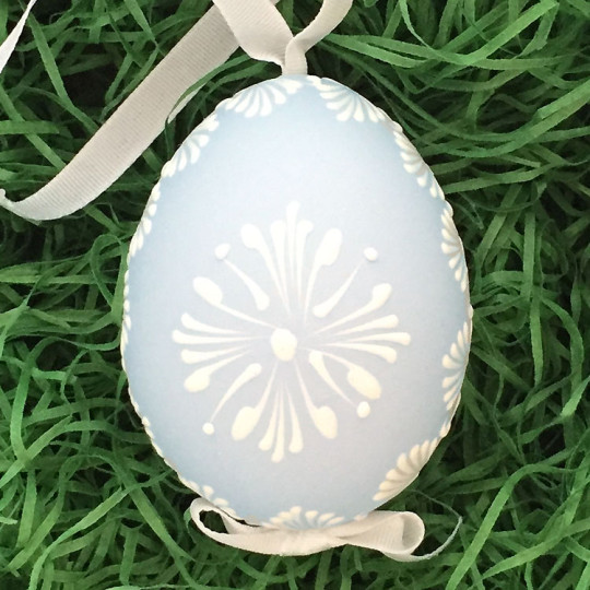 Light Blue with White Eastern European Egg Ornament ~ Handmade in Slovakia