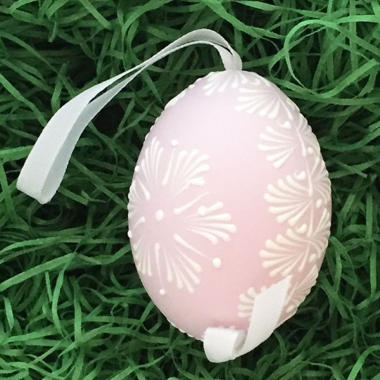 Pink with White Eastern European Egg Ornament ~ Handmade in Slovakia