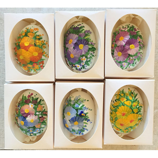 Yellow Flowers Eastern European Egg Ornament ~ Large Duck Egg~ Handmade in Slovakia