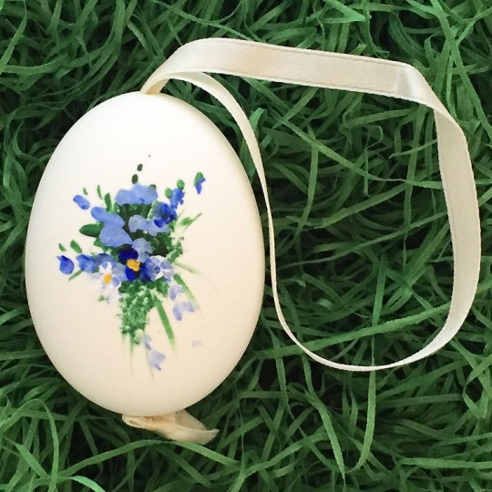 Blue Flowers Eastern European Egg Ornament ~ Large Duck Egg~ Handmade in Slovakia
