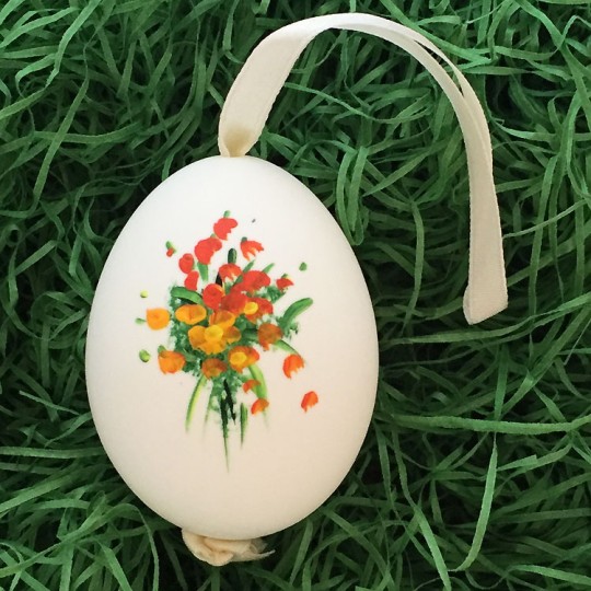 Orange Flowers Eastern European Egg Ornament ~ Large Duck Egg~ Handmade in Slovakia