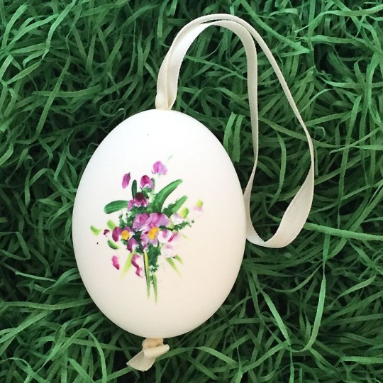 Magenta Flowers Eastern European Egg Ornament ~ Large Duck Egg~ Handmade in Slovakia
