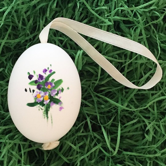 Violet Purple Flowers Eastern European Egg Ornament ~ Large Duck Egg~ Handmade in Slovakia