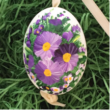 Violet Purple Flowers Eastern European Egg Ornament ~ Large Duck Egg~ Handmade in Slovakia