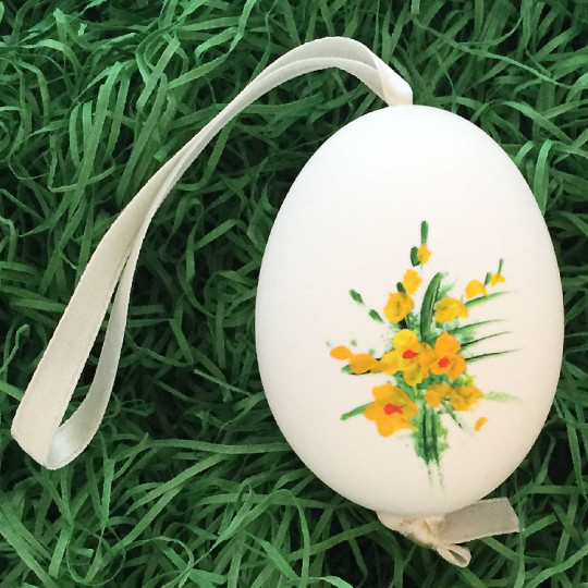 Yellow Flowers Eastern European Egg Ornament ~ Large Duck Egg~ Handmade in Slovakia