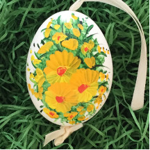 Yellow Flowers Eastern European Egg Ornament ~ Large Duck Egg~ Handmade in Slovakia