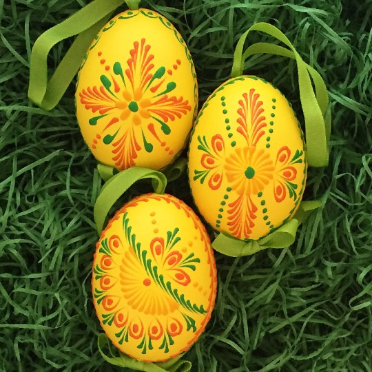 Yellow Folkloric Floral Eastern European Egg Ornament ~ Handmade in Slovakia