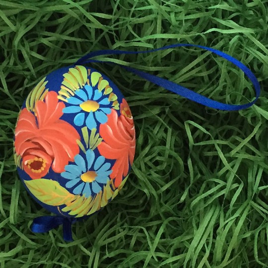 Dramatic Roses Floral Eastern European Egg Ornament ~ Handmade in Slovakia