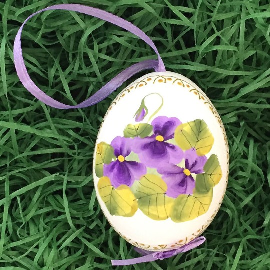 Purple Violets Floral Eastern European Egg Ornament ~ Handmade in Slovakia