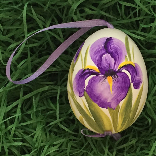 Purple Iris Floral Eastern European Egg Ornament ~ Handmade in Slovakia