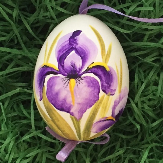 Purple Iris Floral Eastern European Egg Ornament ~ Handmade in Slovakia