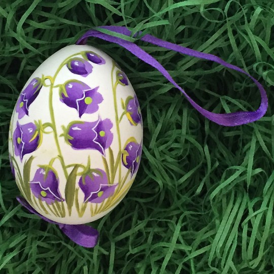 Purple Canterbury Bell Floral Eastern European Egg Ornament ~ Handmade in Slovakia