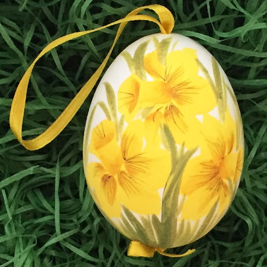 Yellow Daffodil Floral Eastern European Egg Ornament ~ Handmade in Slovakia