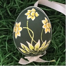 Daffodils on Green Eastern European Egg Ornament ~ Handmade in Slovakia