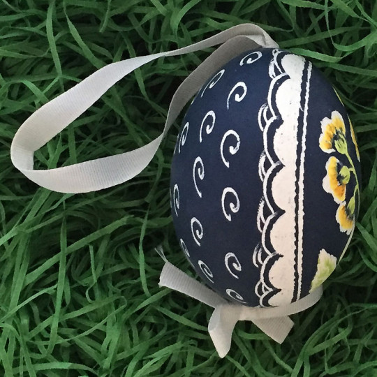 Campanulas on Navy Eastern European Egg Ornament ~ Handmade in Slovakia