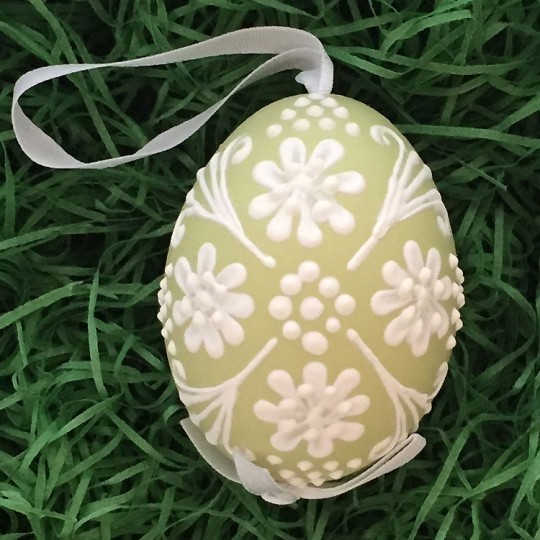 Green with White Floral Dot Eastern European Egg Ornament ~ Handmade in Slovakia