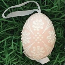 Pale Pink with White Floral Dot Eastern European Egg Ornament ~ Handmade in Slovakia