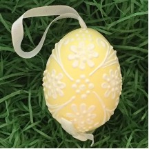 Pale Yellow with White Floral Dot Eastern European Egg Ornament ~ Handmade in Slovakia
