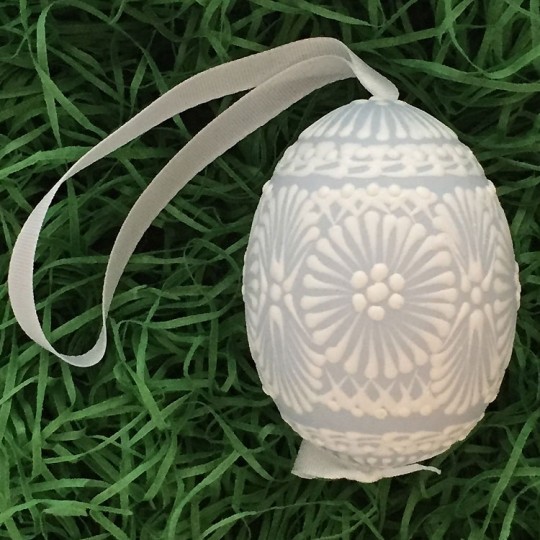 Pale Blue with White Icing Eastern European Egg Ornament ~ Handmade in Slovakia