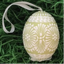 Green with White Icing Eastern European Egg Ornament ~ Handmade in Slovakia