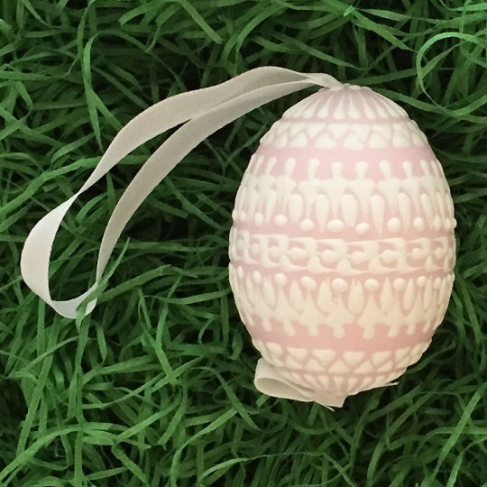 Pink with White Icing Eastern European Egg Ornament ~ Handmade in Slovakia