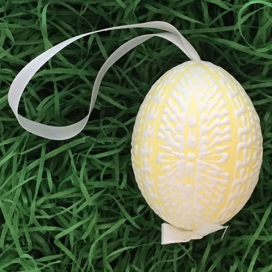 Pale Yellow with White Icing Eastern European Egg Ornament ~ Handmade in Slovakia