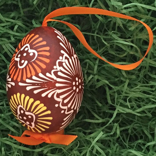 Folkloric Brown and Yellow Eastern European Egg Ornament ~ Handmade in Slovakia