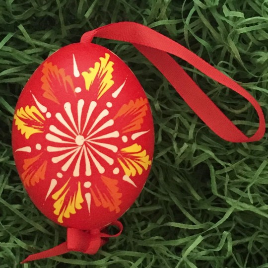 Folkloric Red and Yellow Eastern European Egg Ornament ~ Handmade in Slovakia