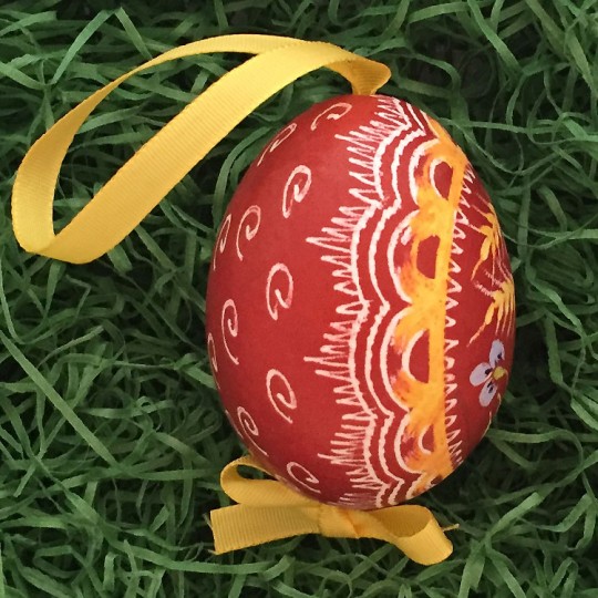 Blue Forget Me Nots on Dark Red Eastern European Egg Ornament ~ Handmade in Slovakia