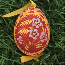 Blue Forget Me Nots on Dark Red Eastern European Egg Ornament ~ Handmade in Slovakia