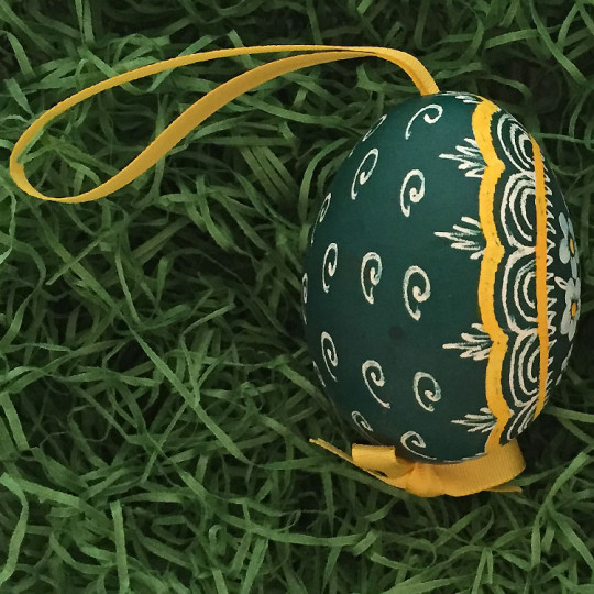 Forget Me Nots and Daisies on Green Eastern European Egg Ornament ~ Handmade in Slovakia