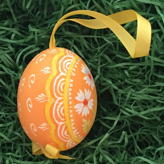 Asters on Orange Eastern European Egg Ornament ~ Handmade in Slovakia