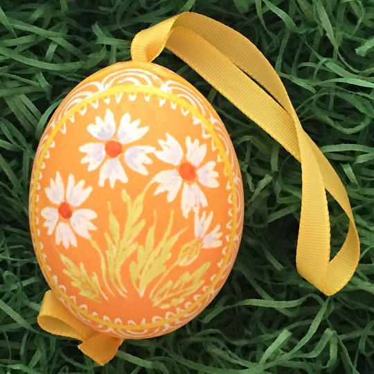 Asters on Orange Eastern European Egg Ornament ~ Handmade in Slovakia