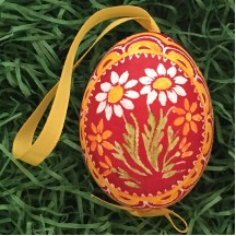 Mixed Daisies on Red Eastern European Egg Ornament ~ Handmade in Slovakia