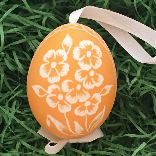 Golden Yellow Floral Eastern European Egg Ornament ~ Handmade in Slovakia
