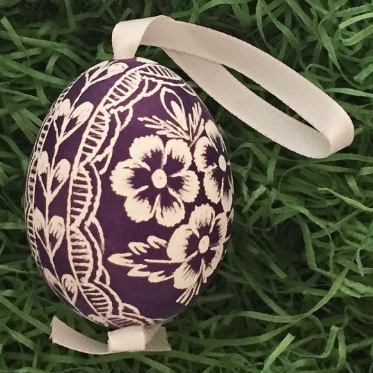 Purple Floral Eastern European Egg Ornament ~ Handmade in Slovakia