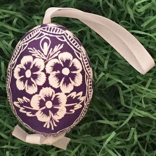 Purple Floral Eastern European Egg Ornament ~ Handmade in Slovakia