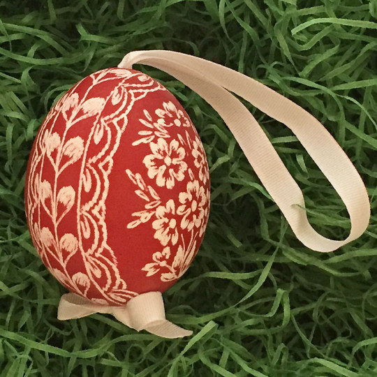Dark Red Floral Eastern European Egg Ornament ~ Handmade in Slovakia