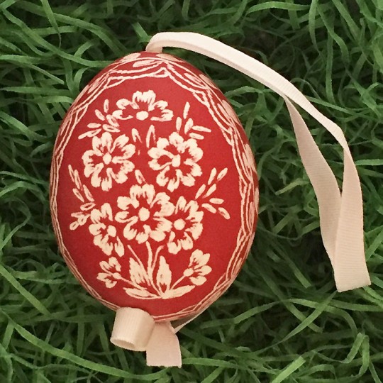 Dark Red Floral Eastern European Egg Ornament ~ Handmade in Slovakia