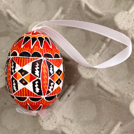 Traditional Red and Orange Pysanky Eastern European Egg Ornament ~ Handmade in Slovakia