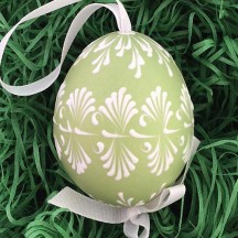 Green with White Eastern European Egg Ornament ~ Handmade in Slovakia