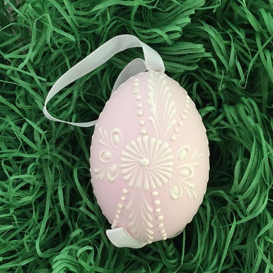 Pale Pink with White Eastern European Egg Ornament ~ Handmade in Slovakia